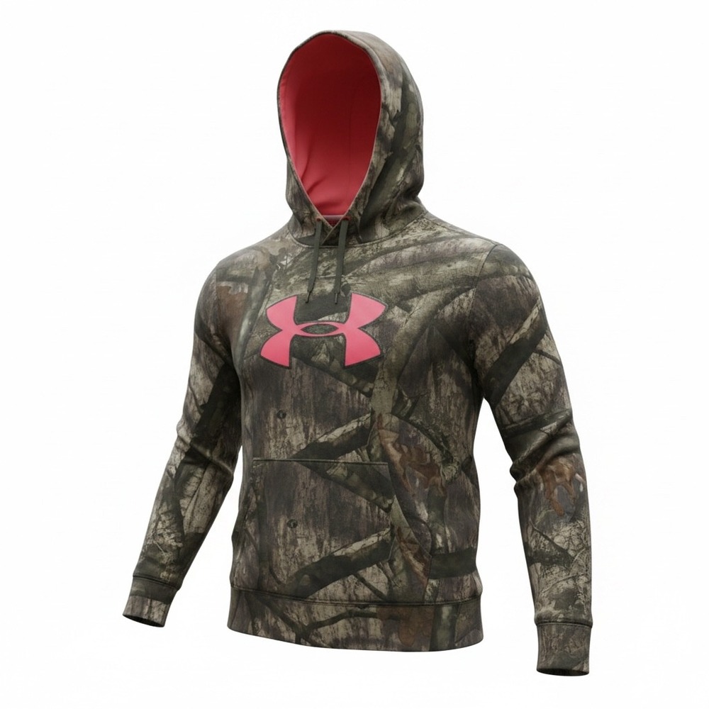 Under Armour Womens Mossy Oak Treestand Camo Pink Logo Hoodie Large LG